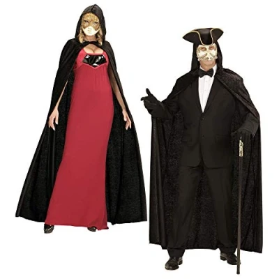Image of Hooded Cape Black Velvet 150cm Accessory for Halloween Fancy Dress