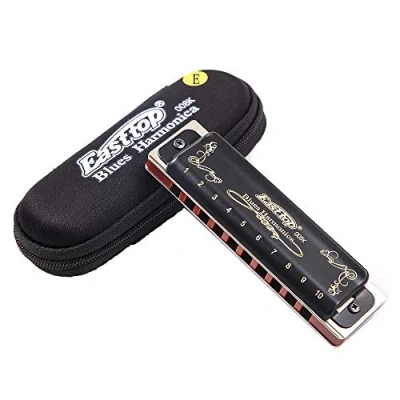 Image of Blues Harmonica,Diatonic 10 hole 20 tone Harp Harmonica E key With Black Shell Suitable for Professionals, Adults, Beginners, Students, Children, Standard Instruments