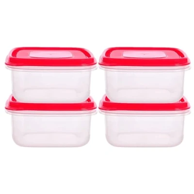 Image of HOMESHOPA Plastic Food Storage Containers, 4 Pack 950ml Sqaure Clear Leakproof Airtight, BPA Free Reusable &amp; Stackable Meal Prep Lunch Boxes, Microwave Freezer Dishwasher Safe