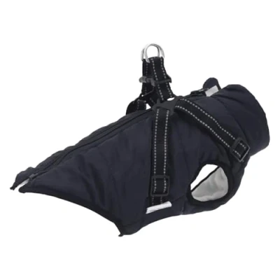 Image of vidaXL Waterproof Reflective Dog Coat with Harness Zip Up for Outdoor Adventures Navy Blue, Size L, Adjustable Straps
