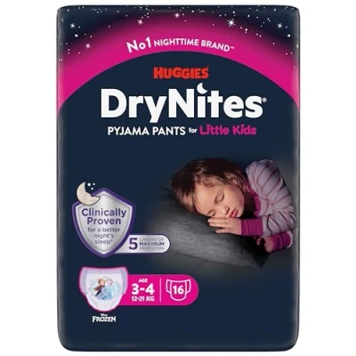 Image of HUGGIES DryNites Girl&#039;s, 3 4yrs (16 Pants)