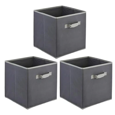 Image of Foldable Square Canvas Storage Bins Collapsible Folding Box Fabric Cubes Organisers for Toys, Magazines, Nursery Items, Clothes, Art &amp; Craft Supplies (Large 30 x cm) (Grey, 3)