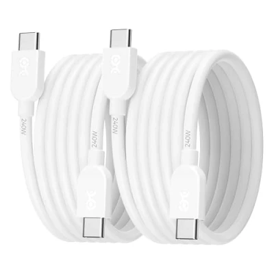 Image of Cable Matters 2 Pack Extreme Flexible 240W USB C Charging 0.9m, White, for MacBook Pro, iPad iPhone 15 Apple Vision Pro (140W Charger Cable, 2.0, No Video)