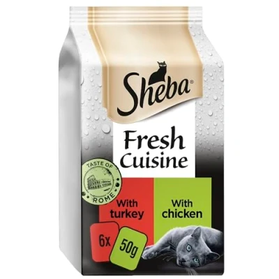 Image of Sheba Fresh Cuisine Taste of Rome Wet Cat Food Pouches with Turkey and Chicken in Gravy 8 packs 6(50g)