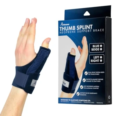 Image of Actesso Neoprene Thumb Splint Brace Support &amp; Relief from Injury, Wrist Tendonitis, De Quervain&#039;s, Arthritis, Trigger Sprains Left or Right Spica Available (Blue, Hand)