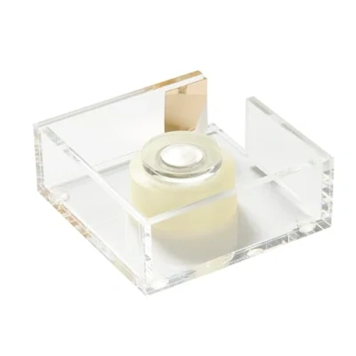 Image of RUSSELL+HAZEL Acrylic Bloc Tape Dispenser, Clear, 4 x 1.5, Gold, (32025)