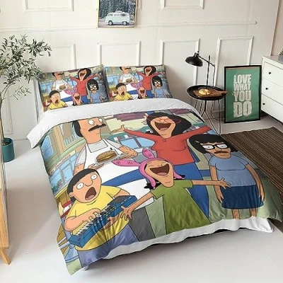 Image of BYTUGI Comforter Bedding Set for Kids Boys Girls Bobs Burgers Print Duvet Cover Microfiber 3D Animation Printed Quilt Cover,Room Decor Double（200x200cm）