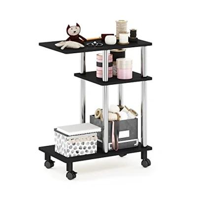 Image of Furinno Turn N Tube U Shape Sofa Side Table with Casters, Americano, Stainless Steel Tubes