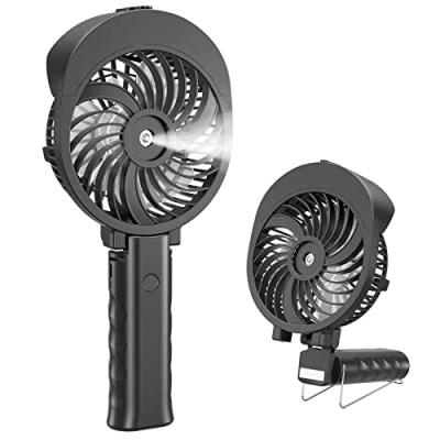 Image of HandFan Hand Held Fan Misting Handheld Rechargeable Fans Battery Operated Portable 3 Speeds &amp; 55ml Spray &amp;180Foldable With Metal Clip USB Personal Water For Travel Camping Outdoor Women