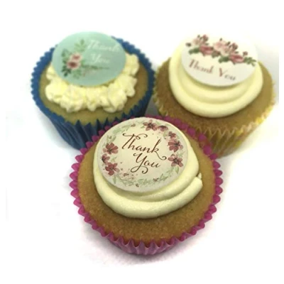 Image of 24 Precut Vintage Flower Thank You Edible Wafer Paper Cake Toppers Decorations