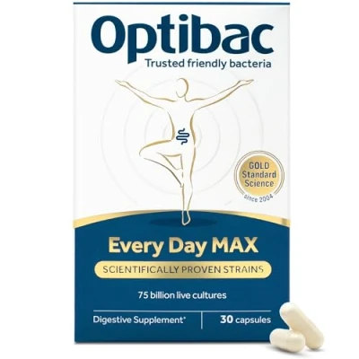Image of Optibac Probiotics Every Day MAX Advanced Maximum Strength Vegan Digestive Probiotic Supplement with 75 Billion Bacterial Cultures 30 Capsules