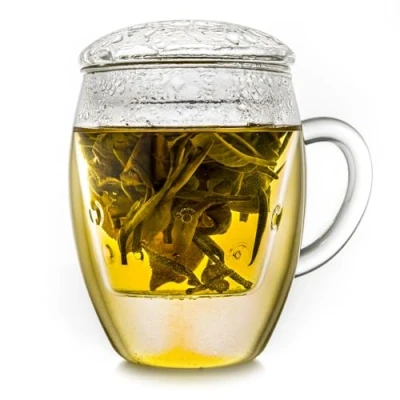Image of Creano Tea Glass with Infuser and Lid 400ml Large Cup Microwave &amp; Dishwasher Safe Loose Leaf Maker Gift Set