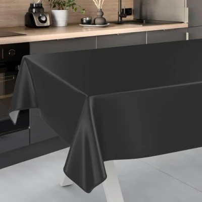 Image of ANRO Oilcloth Tablecloth, Washable, Oilcloth, Garden Outdoor, Indoor, 200 x 140 cm with Hem, Black