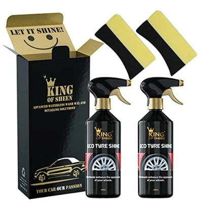 Image of King of Sheen Eco Tyre Shine Twin Pack, 2 x Black and Applicator Sponge, Effortlessly Enhance the Appearance your Wheels. 500ml Bottles
