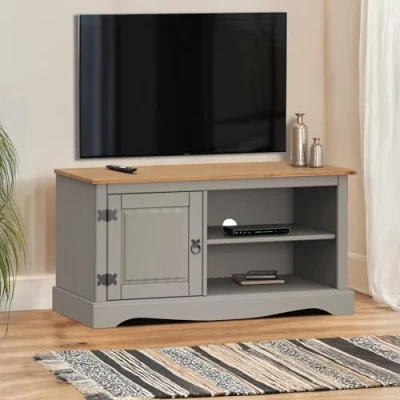 Image of Mercers Furniture Trade Corona Grey Wax 1 Door TV Media Unit
