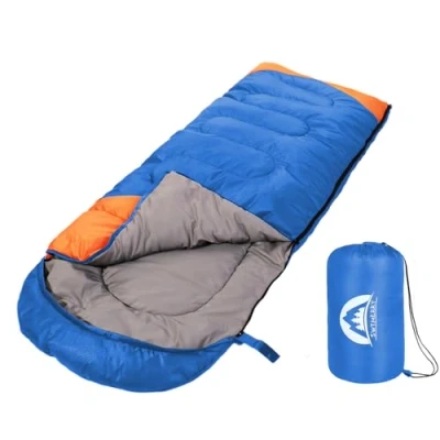 Image of Sleeping Bag 3 Seasons (Summer, Spring, Fall) Warm &amp; Cool Weather Lightweight,Waterproof Indoor Outdoor Use for Kids, Teens Adults Camping Hiking, Backpacking and Survival (Blue Orange)