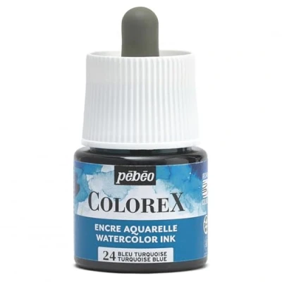 Image of Pébéo Colorex Ink 45 ml Turquoise Blue Watercolour Velvety Finish Multi Tool Drawing for All Media
