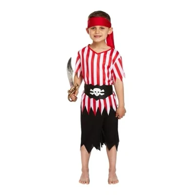 Image of Henbrandt Boys Fancy Dress Costume Pirate Boy Medium red white striped top