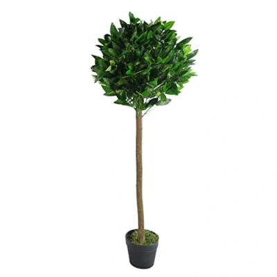 Image of Leaf Design UK Artificial Bay Laurel Topiary Ball Tree, Green, 120cm (4ft)