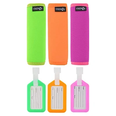 Image of Cosmos ® 3 PCS Neoprene Handle Grip for Travel Bag Suitcase + Luggage Tags