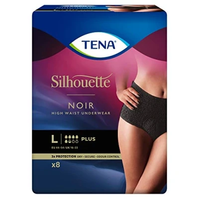 Image of Tena Silhouette Underwear High Waist Plus Black Large 8 Pack