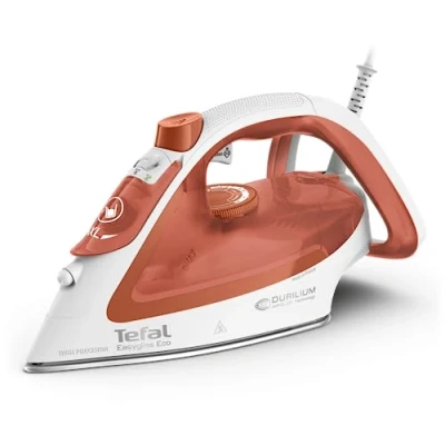 Image of Tefal Easygliss ECO Steam Iron, 260 g/min Boost, 50 Continuous Steam, 270 ml Water Tank, Non Stick Durilium Soleplate, Auto Off, Anti drip, Scale, White &amp; Terracotta, FV5782