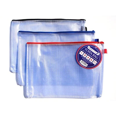 Image of A4 Tuff Bag Zip Wallet Clear Plastic Wallets Zipped Pouch File Pencil Case Folder Water Resistant Reinforced Heavy Duty Mesh Bags (Fits 12 Pack)