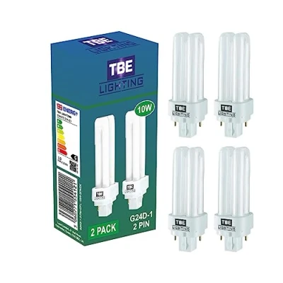 Image of TBE LIGHTING 10w G24D 1 2 Pin CFL Lamp Pack of 4 Units Cool White 4000K, 600 Lumen/Double Turn Compact Fluorescent Light