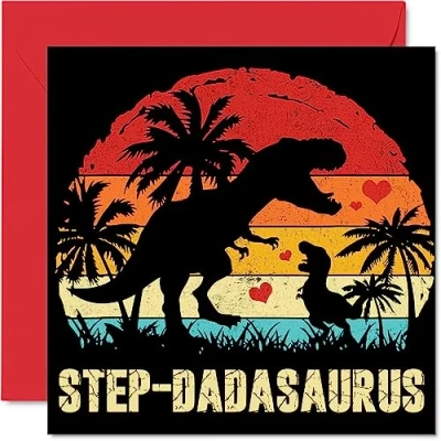 Image of Funny Birthday Cards for Step Dad Dadasaurus Joke Happy Fathers Day Card Dad, Father Gifts, 145mm x Father&#039;s Greeting Gift Daddy Papa