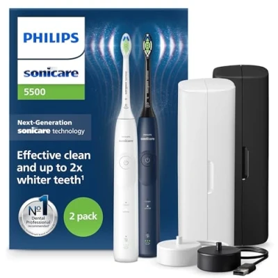 Image of Philips Sonicare 5500 Electric Toothbrush, Sonic Toothbrush with 2 Modes, Pressure Alert, EasyStart, SmarTimer and BrushPacer, White Navy, Pack, Model HX7119/01