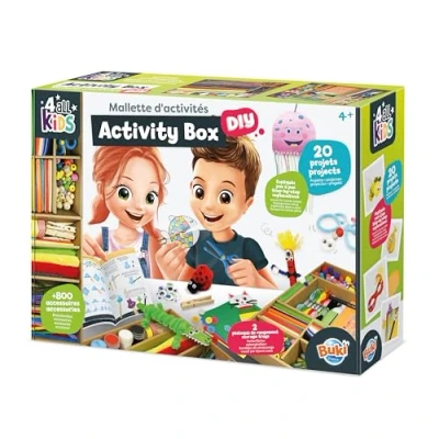 Image of Buki France Activity Box. Arts &amp; Crafts Supplies for Kids. 800+ Pieces in 2 Storage Trays. Craft Kit with Instructions 20 Fun Projects Scissors, Pipe Cleaners etc. Gift Boys Girls 4+