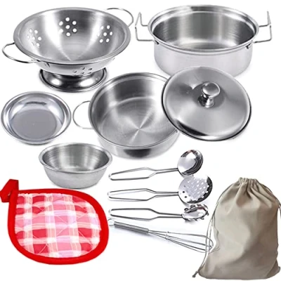 Image of Mini Play Kitchen Food Cooking Accessories.Stainless Steel Pretend Utensils Cookware Set Toys Montessori Kitchen, Children Pan Pots And Pans For Kids Toddlers (Tiny Size)