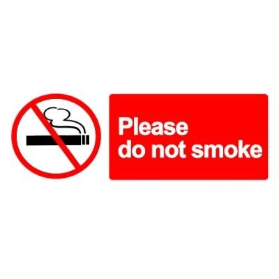 Image of 2 x Warning PLEASE DO NOT SMOKE Sign Removable Self Adhesive Waterproof Durable Vinyl Label Sticker 225mm 106mm
