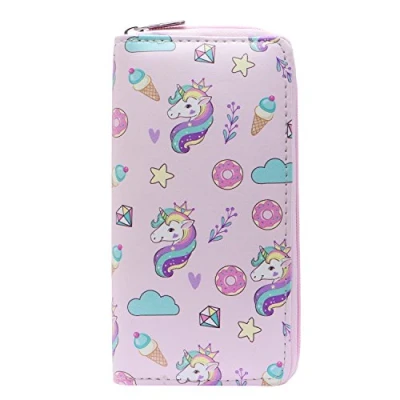 Image of DonDon Ladies and Girls Purse Wallet with Zip Fastener Unicorns Sweets