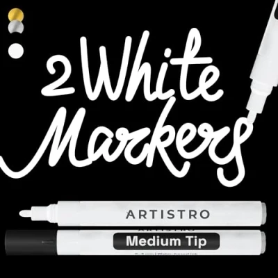 Image of ARTISTRO 2 White Acrylic Paint Pens for Rock Painting Ceramic Wood Glass Tire Plastic 3mm Medium Tip Markers Ideal Labeling DIY Crafts Art Projects