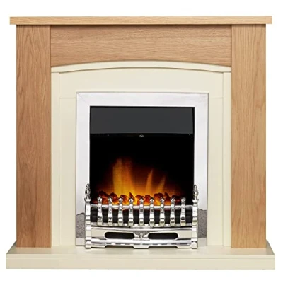 Image of Adam Chilton Fireplace in Oak &amp; Cream with Blenheim Electric Fire Chrome, 39 Inch