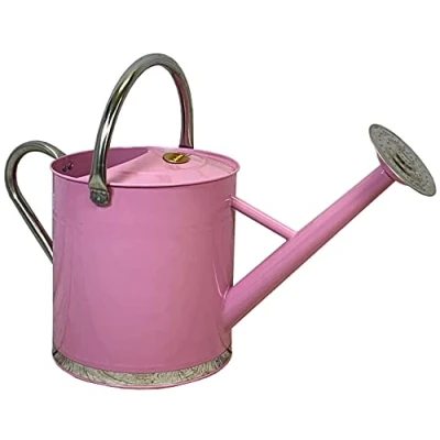 Image of 9 Litre Pink &amp; Chrome Metal Watering Can with Rose