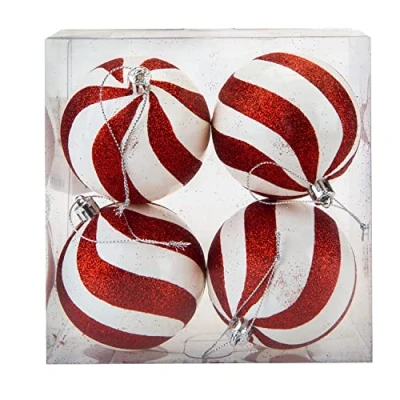 Image of VFM Red &amp; White Stripe 8cm Baubles Candy Cane (4 Pack) Christmas Tree Decorations