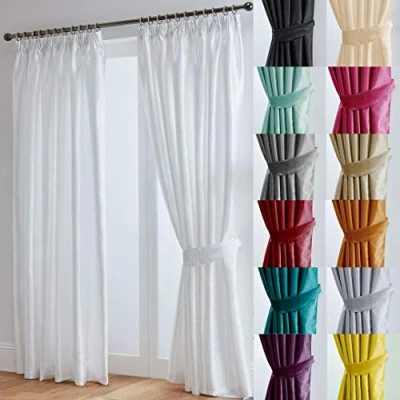Image of John Aird Luxury Faux Silk Fully Lined Pencil Pleat Curtains With Matching Tie Backs (White, 168cm Width x 183cm Drop (66&quot;x72&quot;)