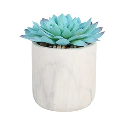 Image of Sleepdown Halo Blue Artificial Faux Plant Succulent White Pot for Home Office Bathroom Decor Indoor Decoration Aesthetics, 901, Small