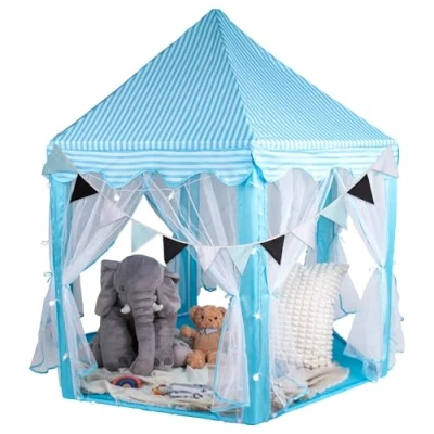 Image of RELSY Blue Pop Up Tent For Kids Gazebo Tent, Includes LED Lights &amp; Bunting, Play Style, 140 x 135cm, Style With Accessories Included
