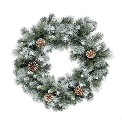 Image of 2ft Frosted Glacier Wreath with Pine Cones