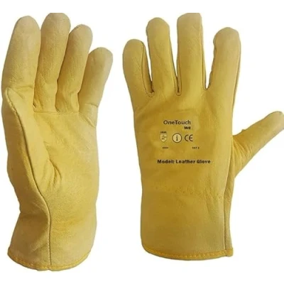 Image of A406 2 PAIRS Driver Gloves Yellow Leather Fleece Cotton Lined Lorry Drivers Work (Large)