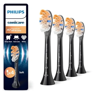 Image of Philips Sonicare A3 Premium All in One, Genuine Replacement Toothbrush Heads, Black, 4 Pack, HX9094/88