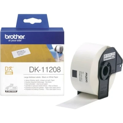 Image of BROTHER, DK 11208 Label Roll, Large Address Labels, Black on White, 400 38 mm (W) x 90 (L), Brother Genuine Supplies