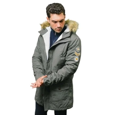 Image of Lambretta Mens Parka Faux Fur Hooded Jacket Granite M