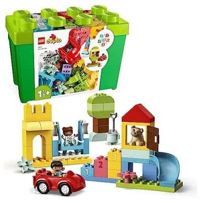 Image of LEGO DUPLO Deluxe Brick Box Fine Motor Skills Toys for 1+ Year Old Boys &amp; Girls incl. a Car, Number Bricks Animal Figures, plus Toy Storage 10914