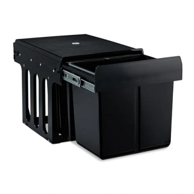 Image of Relaxdays 10031540 Einbaumülleimer Built in Waste Bin 3 Compartment, 15 and 8 L, Pull Out Disposal Unit, Recycling, HxWxD: 35 x 34 48 cm, Black, Plastic