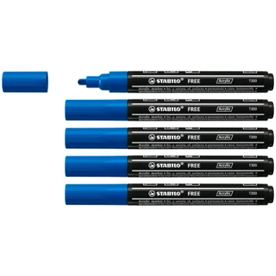 Image of Acrylic Marker STABILO FREE ARTY T300 Round Tip 2 3mm Pack of 5 Dark Blue