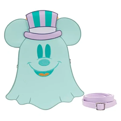 Image of Loungefly Disney Pastel Ghost Minnie and Mickey Glow in the Dark Double Sided Cross Body Bag
